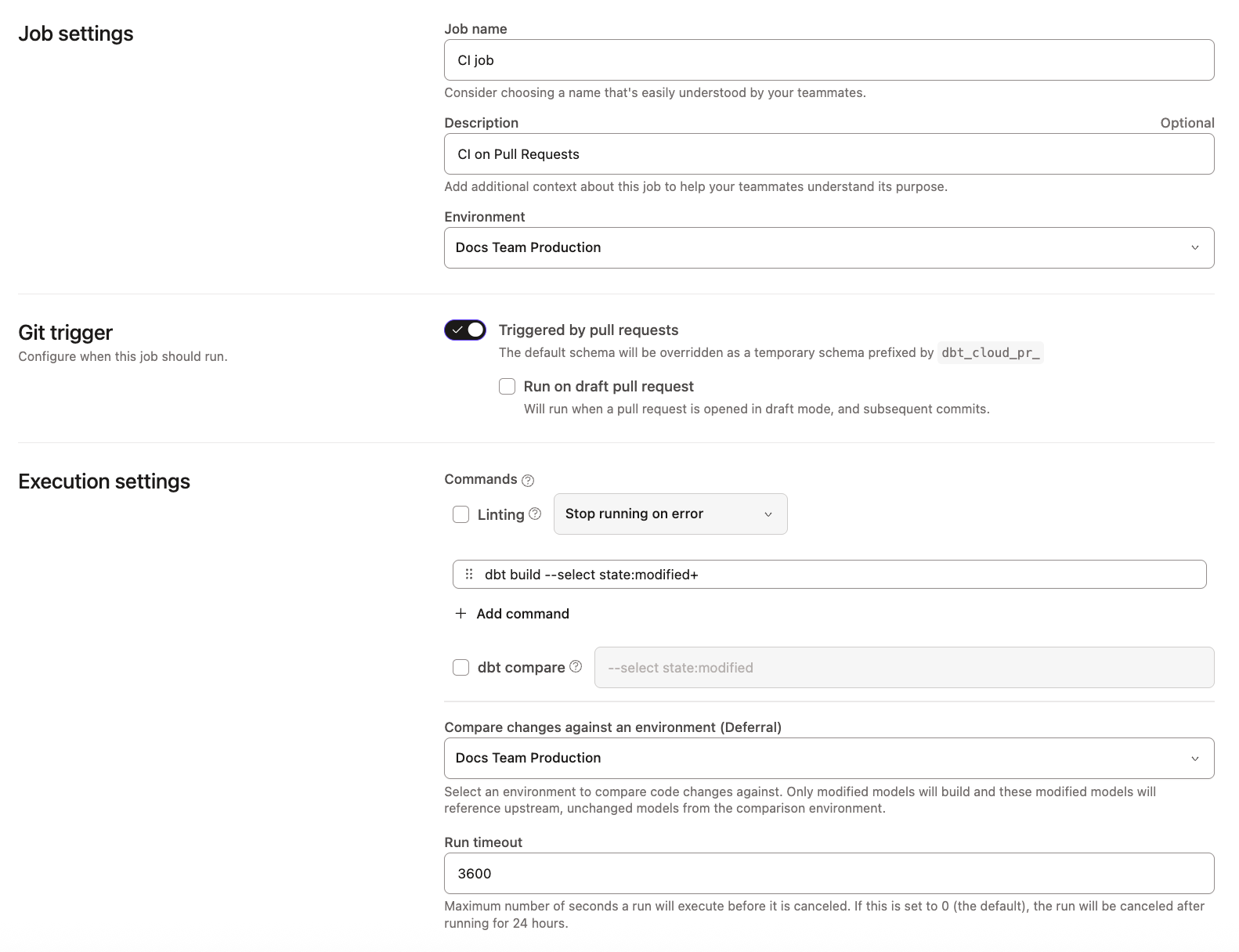 Example of CI Job page in the dbt UI Example of CI Job page in the dbt UI