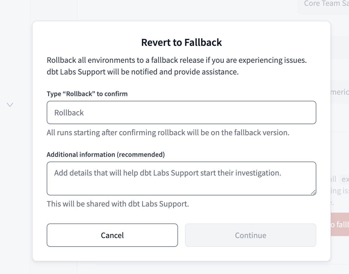 Fallback release track popup in dbt platform